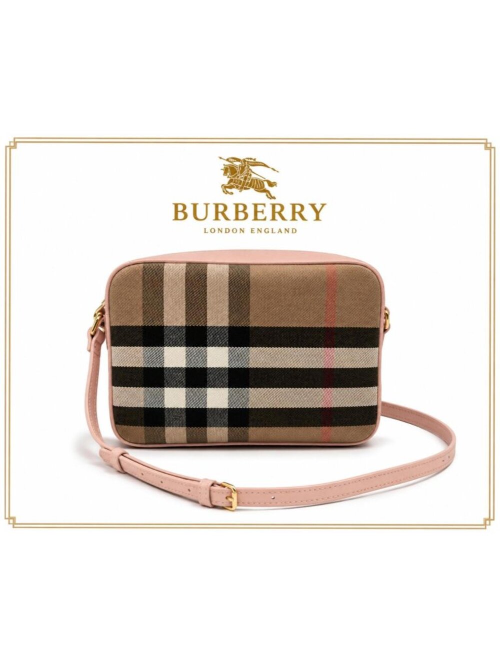 Authentic Burberry Vintage Check Pink Camera Bag NWT